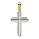 Beveled Cross Charm Pendant in Real 14k Multi-Tone Gold