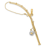 14k Multi-Tone Gold Fishing Rod and Reel Pendant with Rhodium Accent, Outdoor Hobby Charm