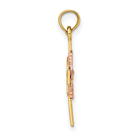 14k Yellow and Rose Gold Cross Pendant with Dove and Rays Two-Tone Religious Charm