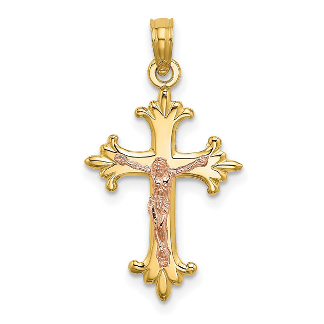Crucifix Charm Pendant in Real 14k Multi-Tone Gold