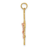 Lace Trim Crucifix Charm Pendant in Real 14k Multi-Tone Gold