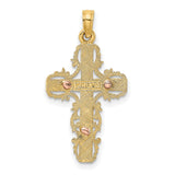 Lace Trim Crucifix Charm Pendant in Real 14k Multi-Tone Gold