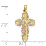 Lace Trim Crucifix Charm Pendant in Real 14k Multi-Tone Gold