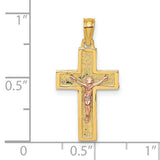 Latin Crucifix Charm Pendant in Real 14k Multi-Tone Gold