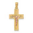 Latin Crucifix Charm Pendant in Real 14k Multi-Tone Gold