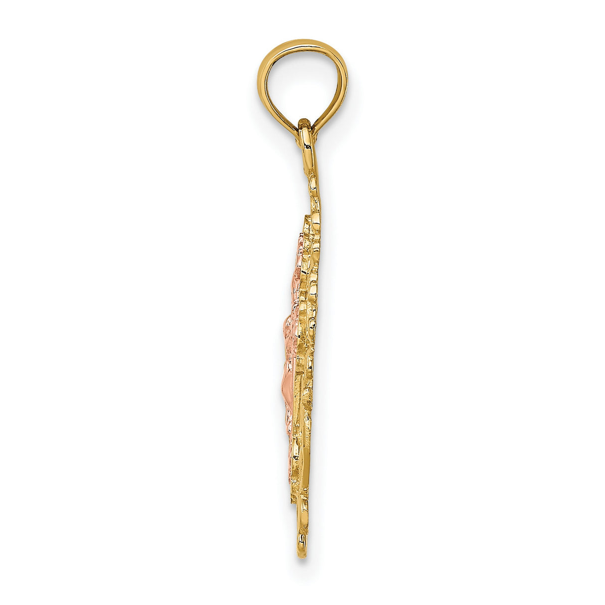 Lace Trim Crucifix Charm Pendant in Real 14k Multi-Tone Gold