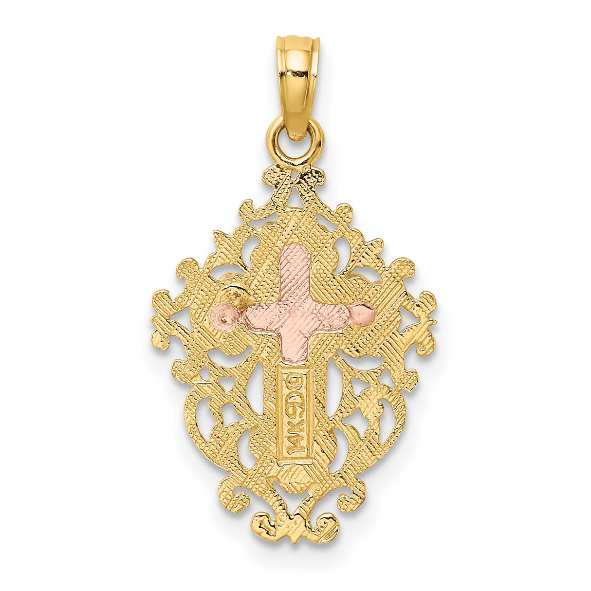 Lace Trim Crucifix Charm Pendant in Real 14k Multi-Tone Gold