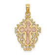 Lace Trim Crucifix Charm Pendant in Real 14k Multi-Tone Gold