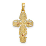 Lace Trim Cross Charm Pendant in Real 14k Multi-Tone Gold