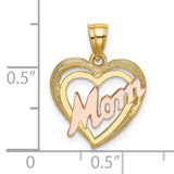 14k Two-Tone Gold Heart Pendant with Rose Gold Script Mom Design