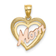 14k Two-Tone Gold Heart Pendant with Rose Gold Script Mom Design