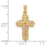 Crucifix Lace Trim Charm Pendant in Real 14k Multi-Tone Gold