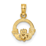 Claddagh Symbol With Rose Gold Heart Charm Pendant in Real 14k Multi-Tone Gold