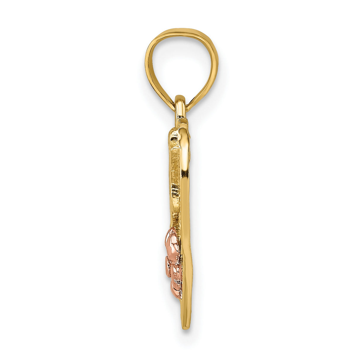14k Two-Tone Gold Heart Pendant with Script Wife, Rose Flower, Leaf, and #1 Symbol