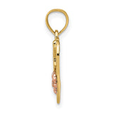 14k Two-Tone Gold Heart Pendant with Script Wife, Rose Flower, Leaf, and #1 Symbol