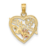 #1 DAUGHTER IN HEART with Flowers Charm Pendant in Real 14k Multi-Tone Gold