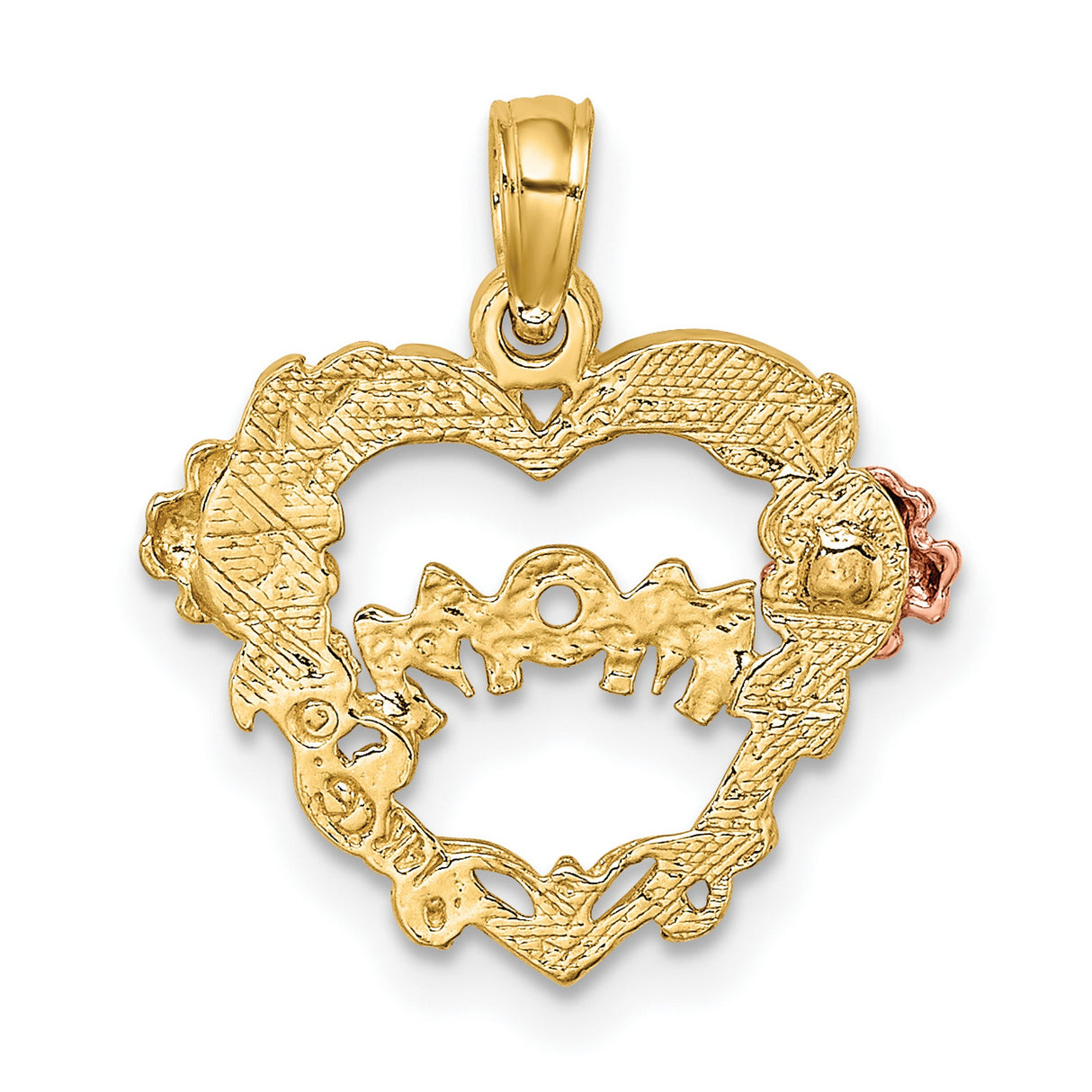14k Two Tone Gold Heart Pendant with Rose and White Gold Floral Accents for Mom