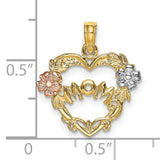 14k Two Tone Gold Heart Pendant with Rose and White Gold Floral Accents for Mom