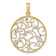 14k Yellow and Rhodium Gold Filigree Pendant with Open Vine and Leaf Design