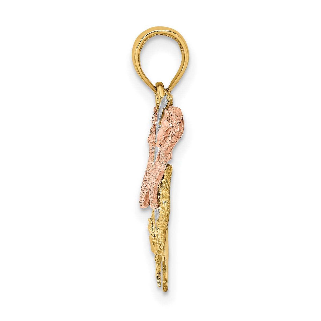 14k Two-Tone Gold Butterfly Pendant with Rose, Yellow and White Gold Accents, Textured Wings