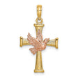 Textured Finish Cross Dove Charm Pendant in Real 14k Multi-Tone Gold