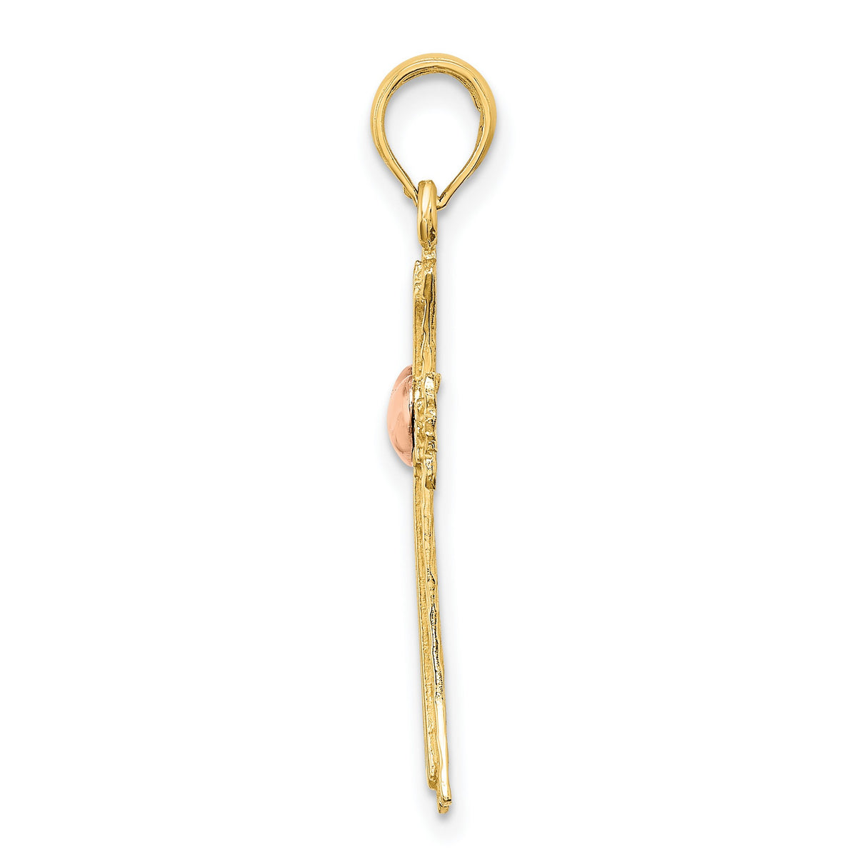 Textured Cross Heart Charm Pendant in Real 14k Multi-Tone Gold