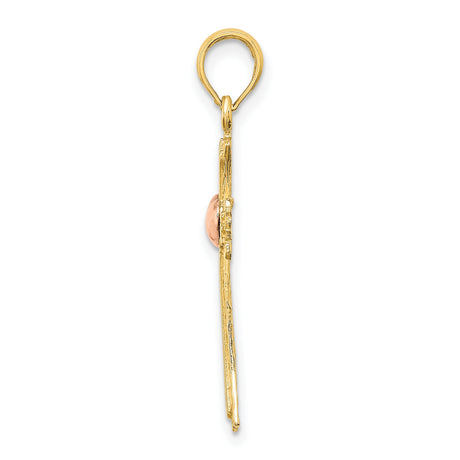 14k Multi-Tone Gold Cross Pendant with Flared Ends and Textured Detailing