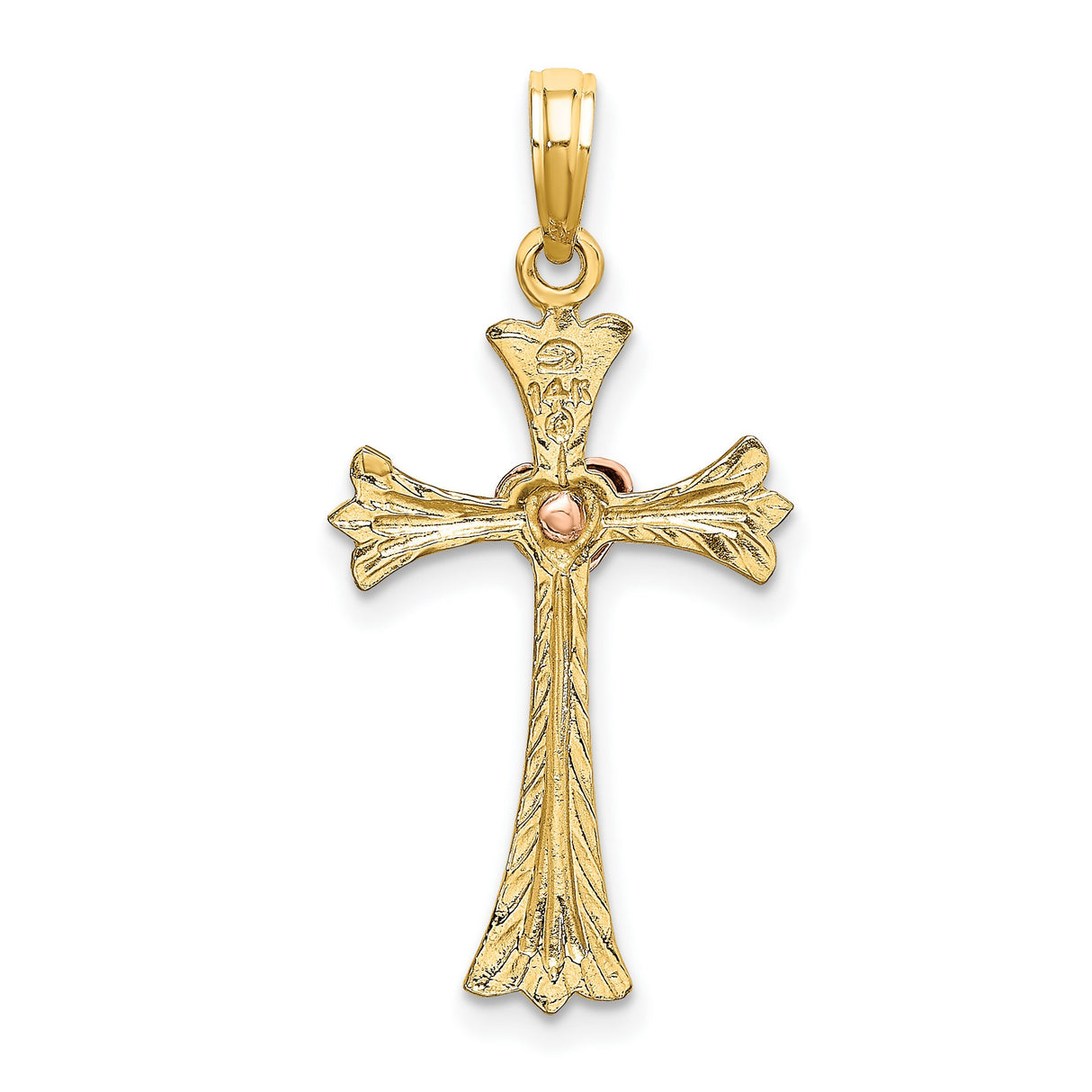 Textured Cross Heart Charm Pendant in Real 14k Multi-Tone Gold