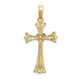 Textured Cross Heart Charm Pendant in Real 14k Multi-Tone Gold