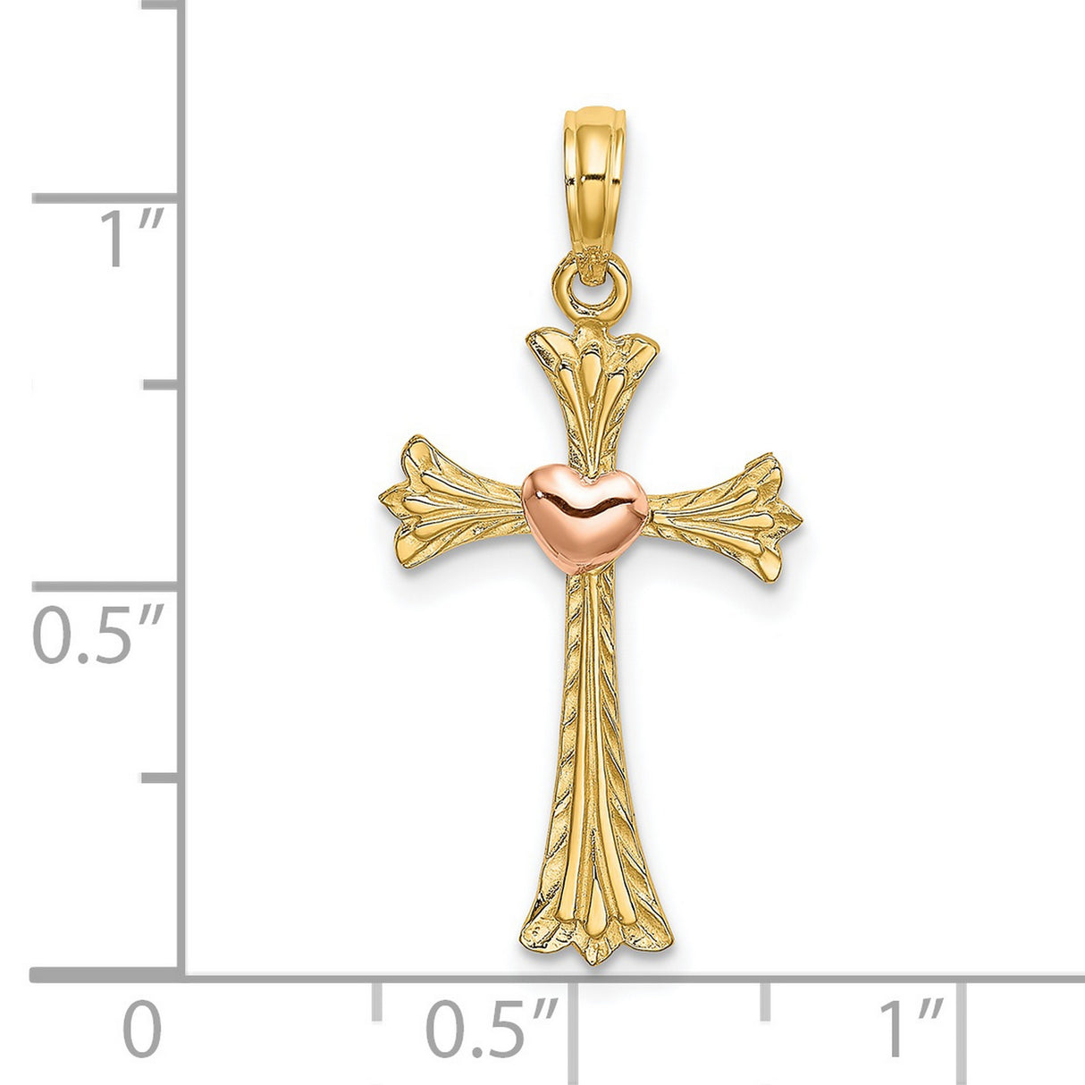 Textured Cross Heart Charm Pendant in Real 14k Multi-Tone Gold