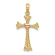 Textured Cross Heart Charm Pendant in Real 14k Multi-Tone Gold