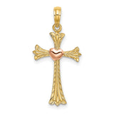 Textured Cross Heart Charm Pendant in Real 14k Multi-Tone Gold