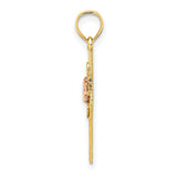 Textured Cross Flower Charm Pendant in Real 14k Multi-Tone Gold