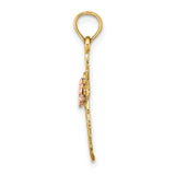 Cut-Out Cross Flower Charm Pendant in Real 14k Multi-Tone Gold