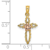 Cut-Out Cross Flower Charm Pendant in Real 14k Multi-Tone Gold