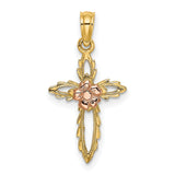 Cut-Out Cross Flower Charm Pendant in Real 14k Multi-Tone Gold