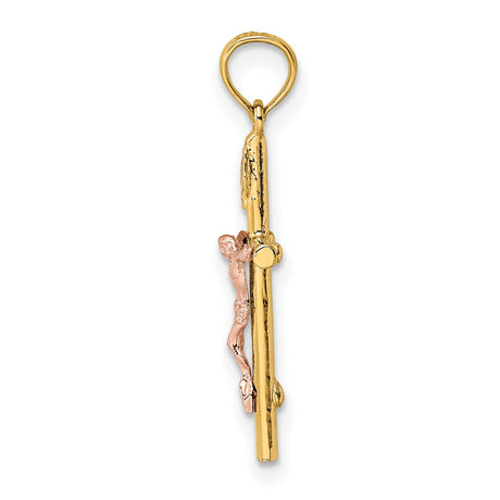 14k Yellow and Rose Gold Crucifix Pendant with INRI and Jesus Figure
