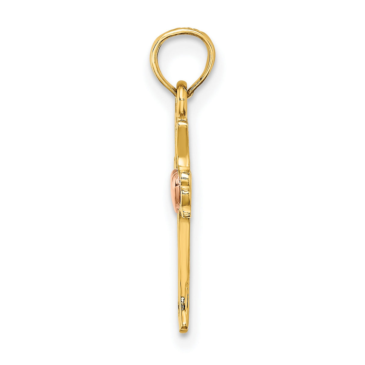 Heart In Cross Charm Pendant in Real 14k Multi-Tone Gold