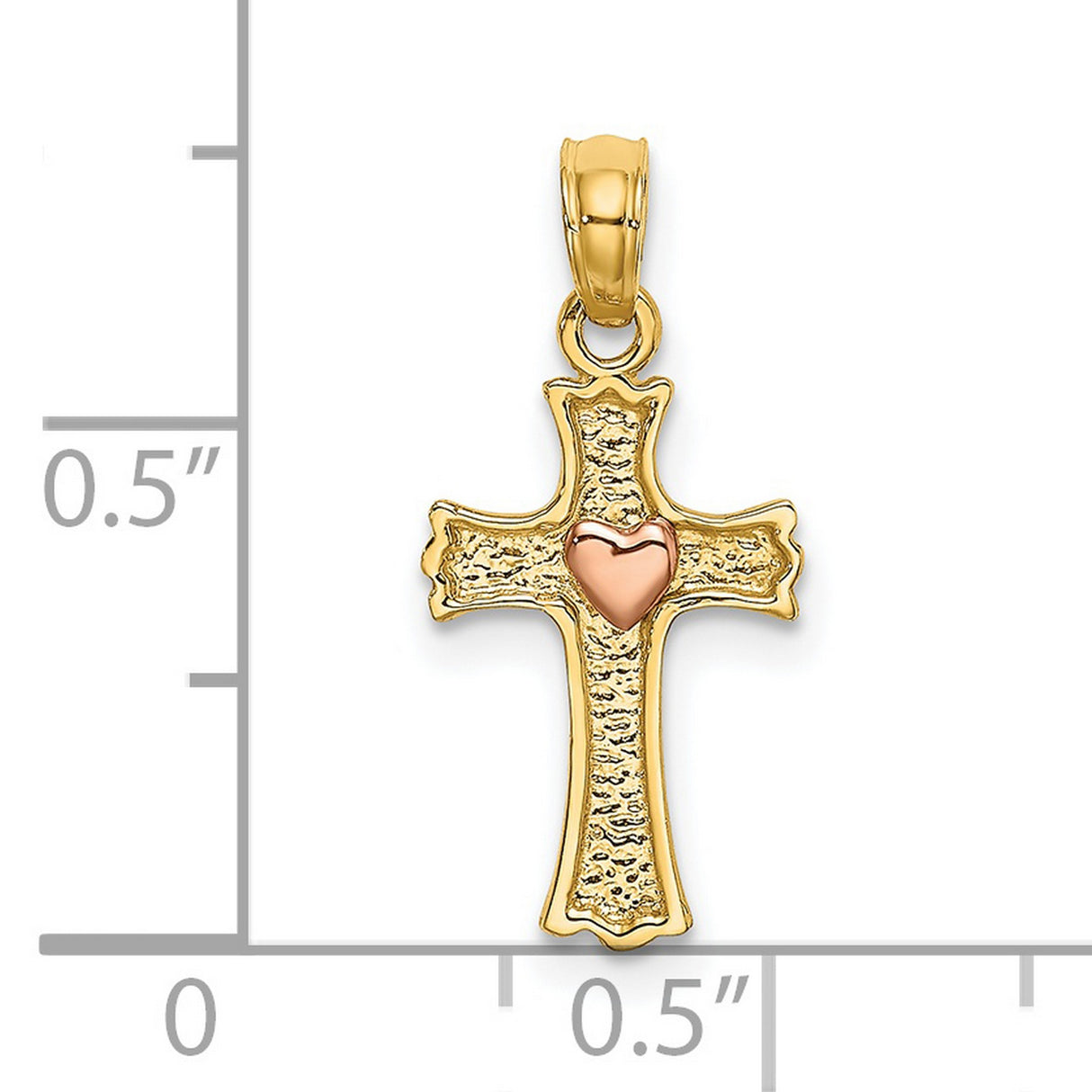 Heart In Cross Charm Pendant in Real 14k Multi-Tone Gold