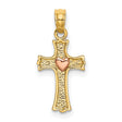 Heart In Cross Charm Pendant in Real 14k Multi-Tone Gold