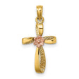 Twisted Cross Heart Charm Pendant in Real 14k Multi-Tone Gold