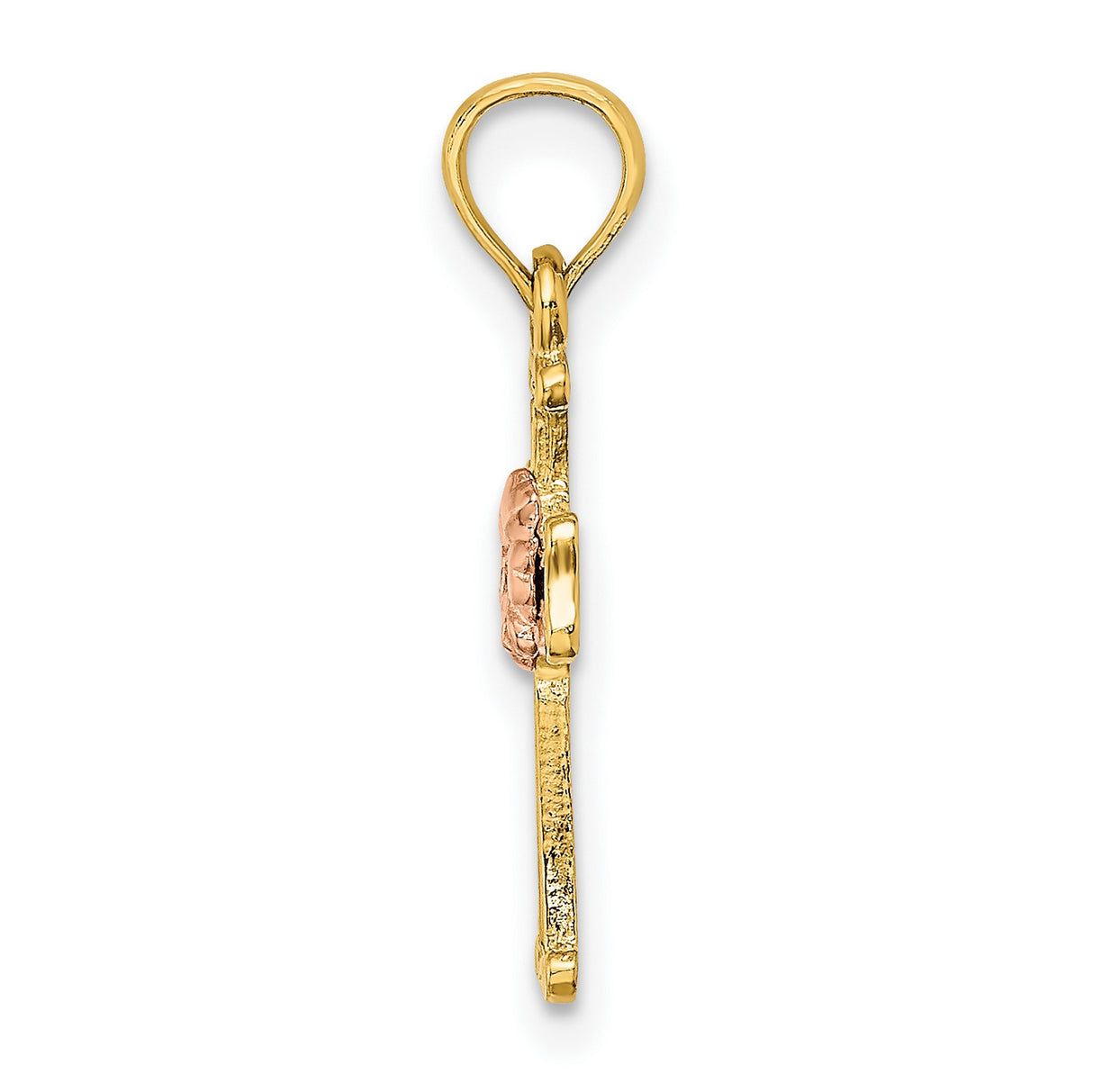 Cross Flower Charm Pendant in Real 14k Multi-Tone Gold