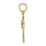 Cross Flower Charm Pendant in Real 14k Multi-Tone Gold