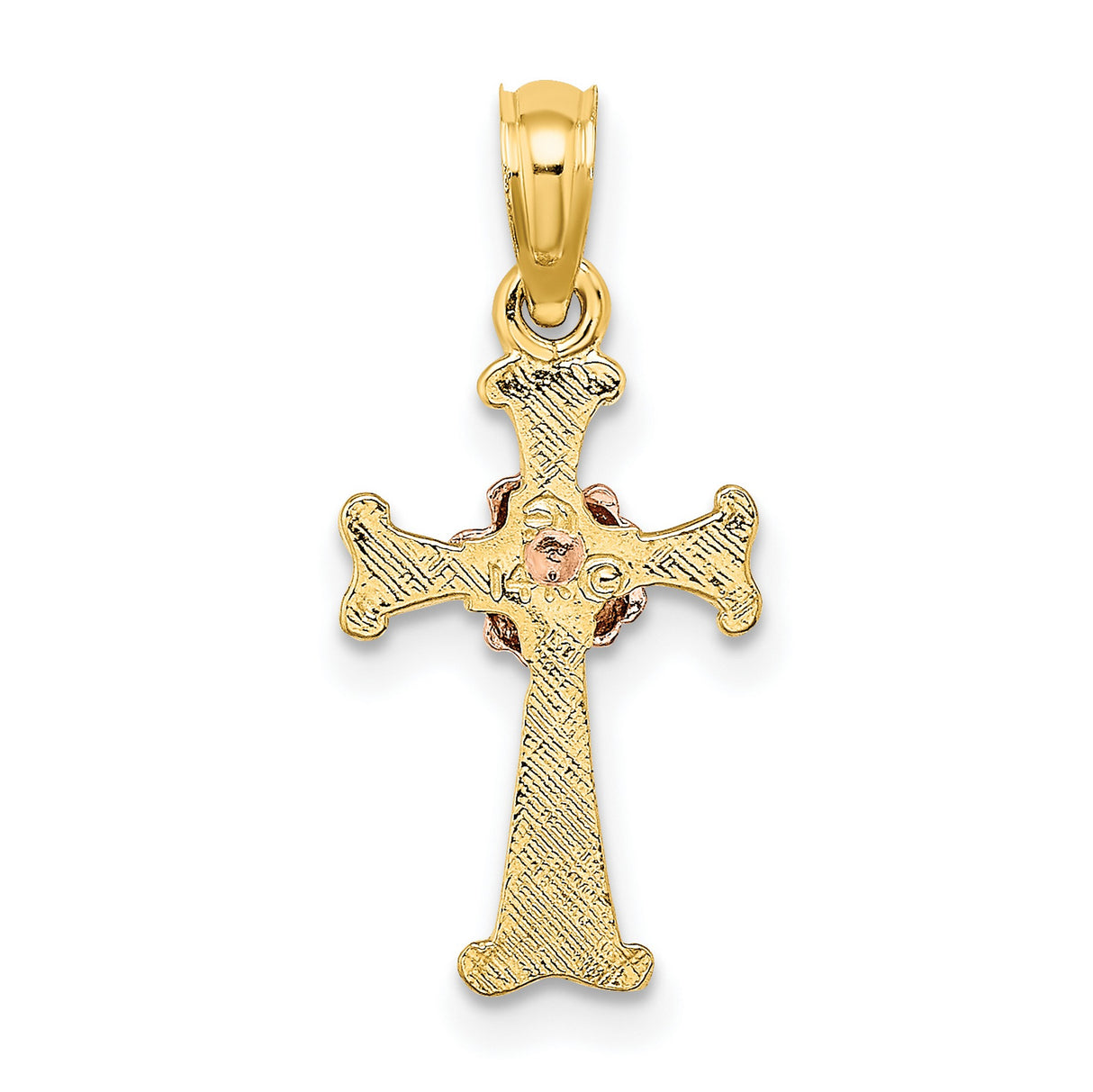 Cross Flower Charm Pendant in Real 14k Multi-Tone Gold