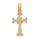 Cross Flower Charm Pendant in Real 14k Multi-Tone Gold