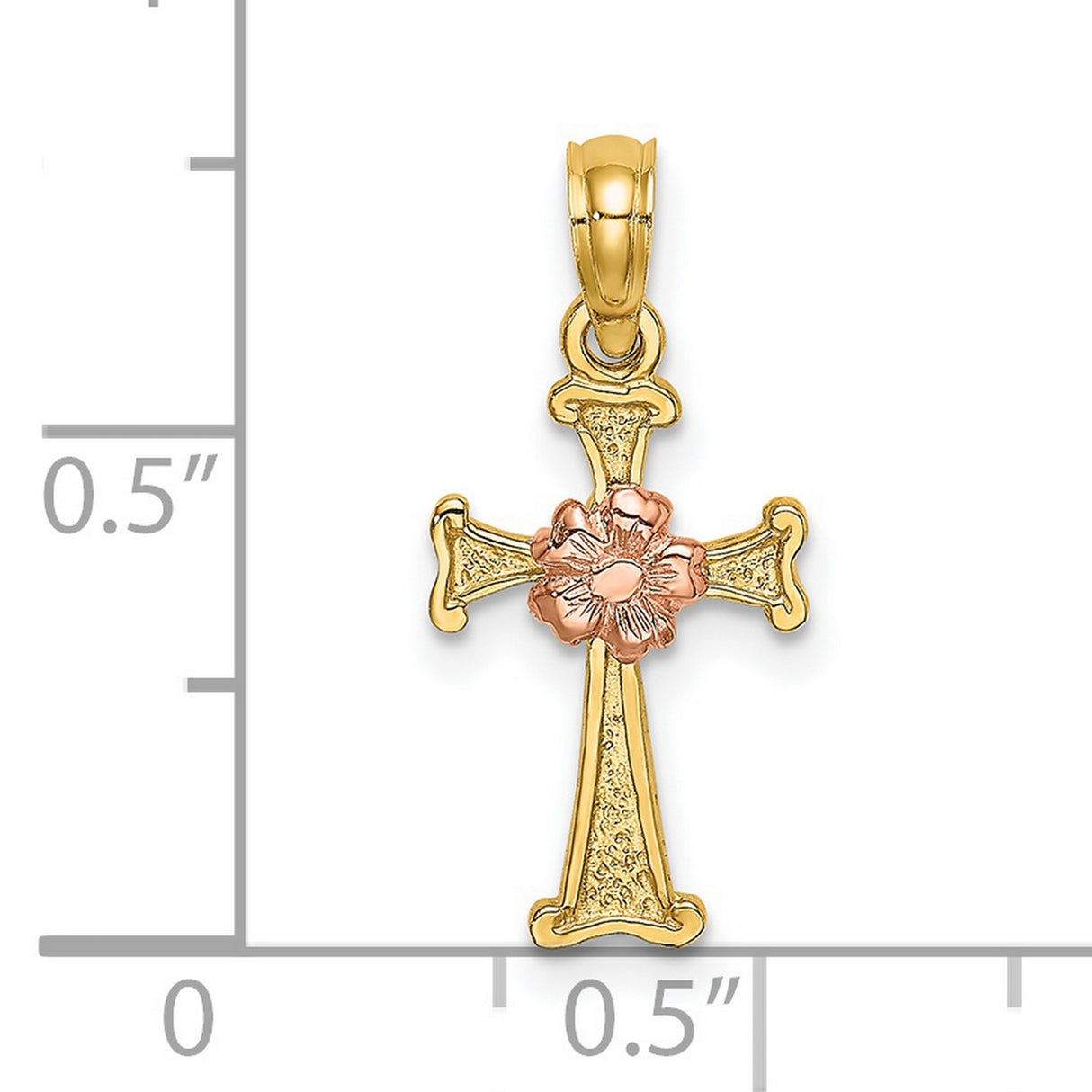 Cross Flower Charm Pendant in Real 14k Multi-Tone Gold