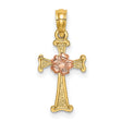 Cross Flower Charm Pendant in Real 14k Multi-Tone Gold