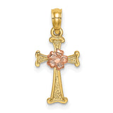 Cross Flower Charm Pendant in Real 14k Multi-Tone Gold
