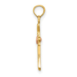 Cross Heart Charm Pendant in Real 14k Multi-Tone Gold