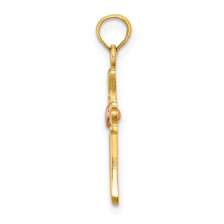14k Yellow and Rose Gold Cross Pendant with Heart Accents and Vintage Two-Tone Design